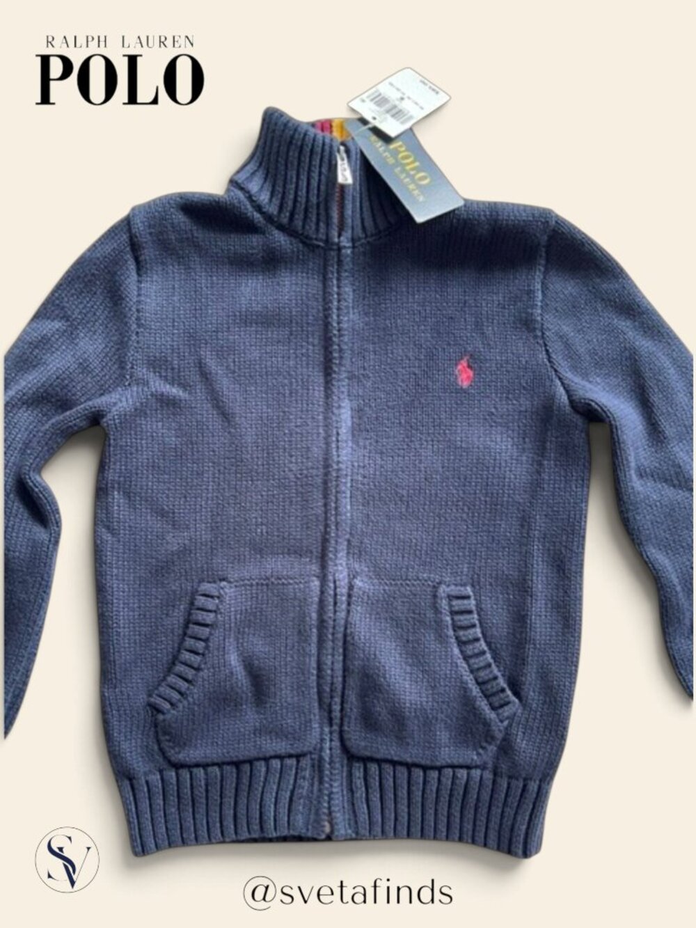 NWT Polo Ralph Lauren Boys Blue Cotton Full Zip Knit Sweater Size 6